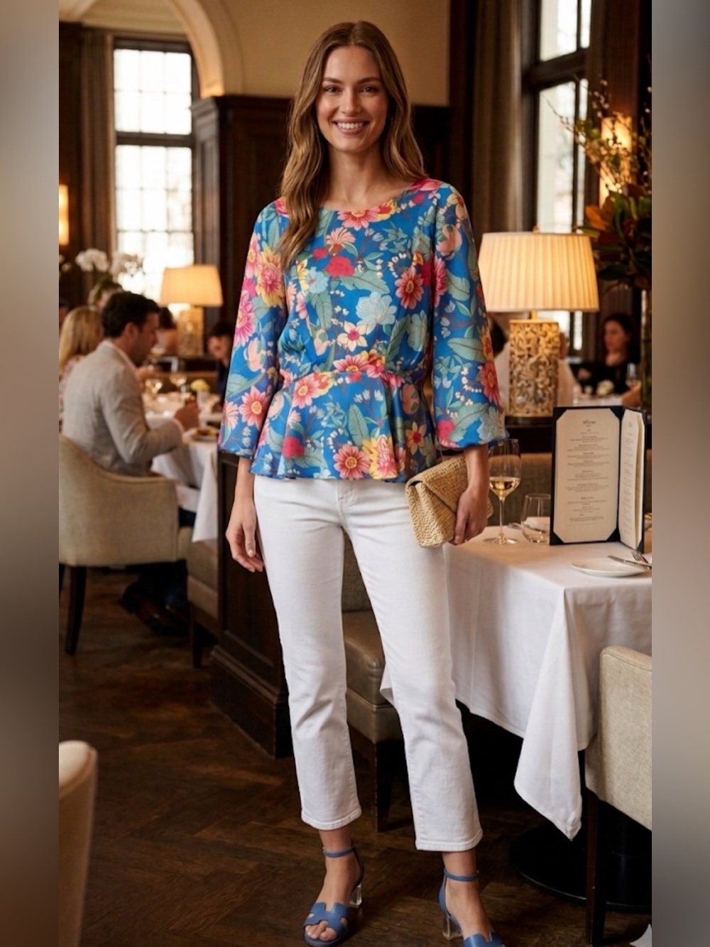 Floral Blouse - Blue Pink Multicolor